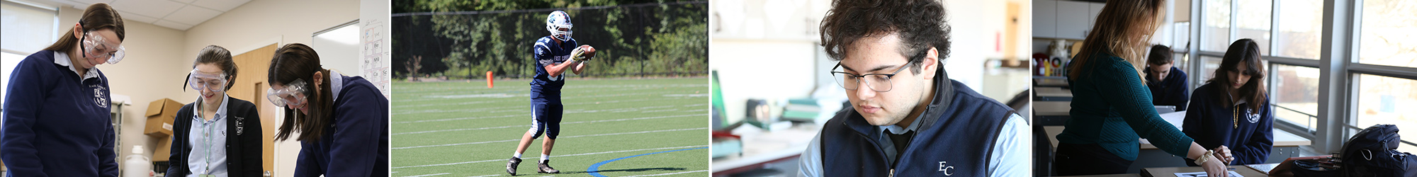 East Catholic Students in the Classroom, Playing Soccer, and Playing Musical Instruments